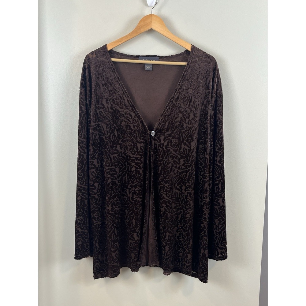 Lane Bryant Sz 18/20 Velvet Burnout Chocolate Brown‎ Cardigan Whimsey Goth